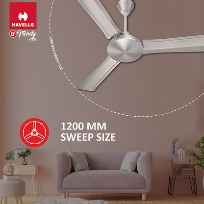 Havells 1200Mm Ep Trendy Energy Saving Ceiling Fan (Brushed Nickel, Pack Of 1), Brown, 1 Star