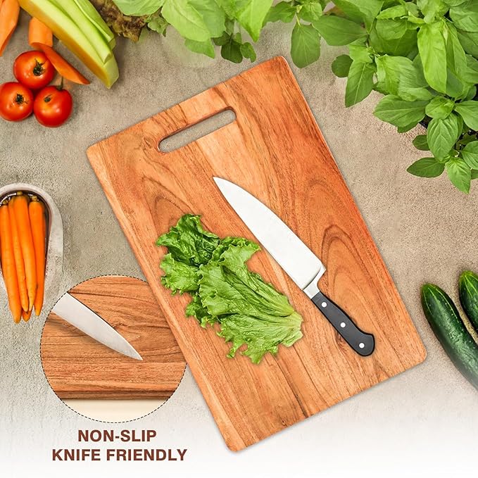 Udaipur Handicrafts Wood Chopping Board for Kitchen - 37.5x23.5x1.2cm|Reversible Cutting Board for Kitchen with Handle, Fruits & Cheese, BPA Free, Eco-Friendly, Anti-Microbial, Beige