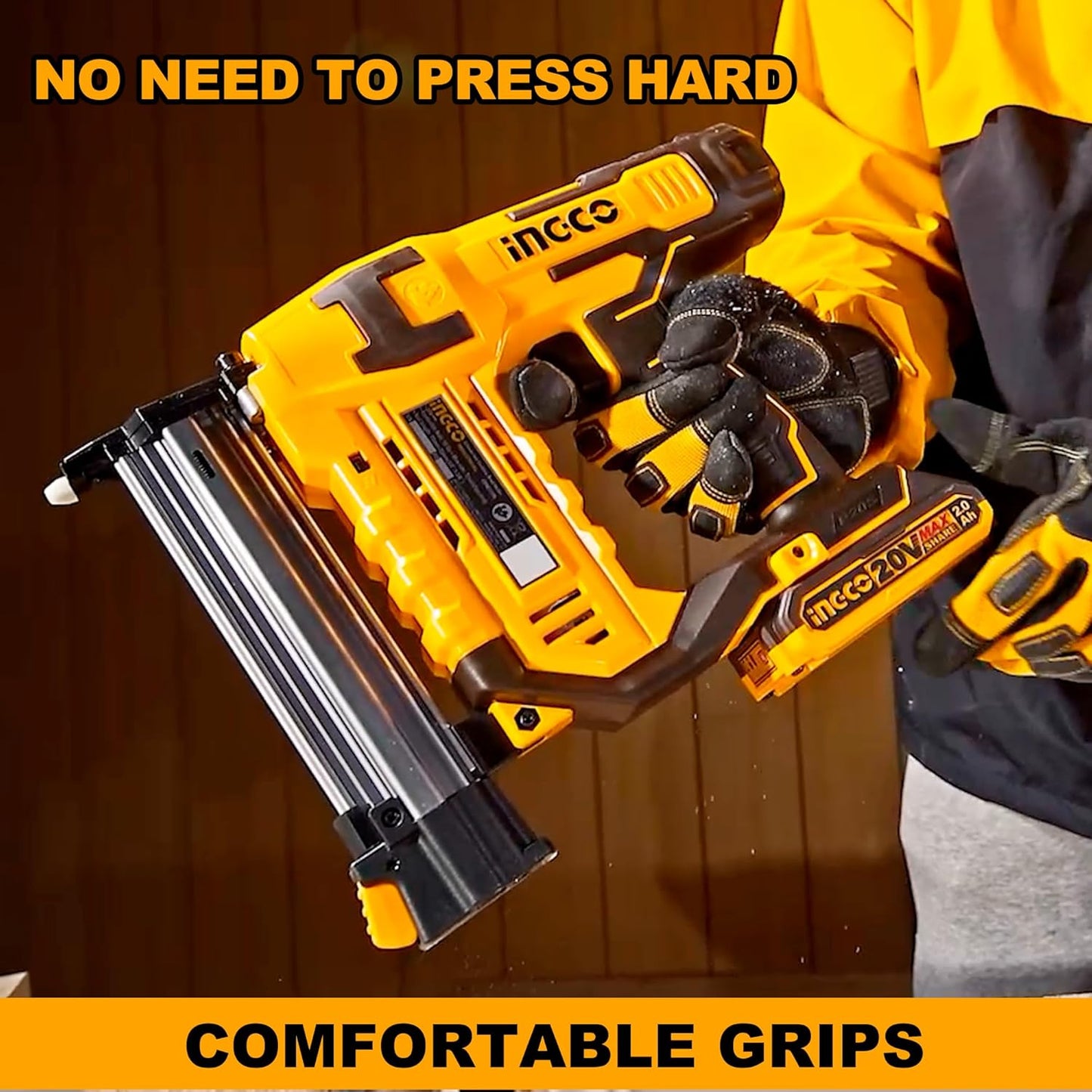 INGCO 20V Cordless Brad Nailer, 3 Nails/s, Electric Nailer Gun, 1000 PCS Brad Nails, With 1Pcs 2.0Ah Battery And Charger, Packed by Carrying Case