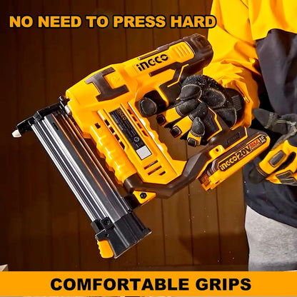 INGCO 20V Cordless Brad Nailer, 3 Nails/s, Electric Nailer Gun, 1000 PCS Brad Nails, With 1Pcs 2.0Ah Battery And Charger, Packed by Carrying Case