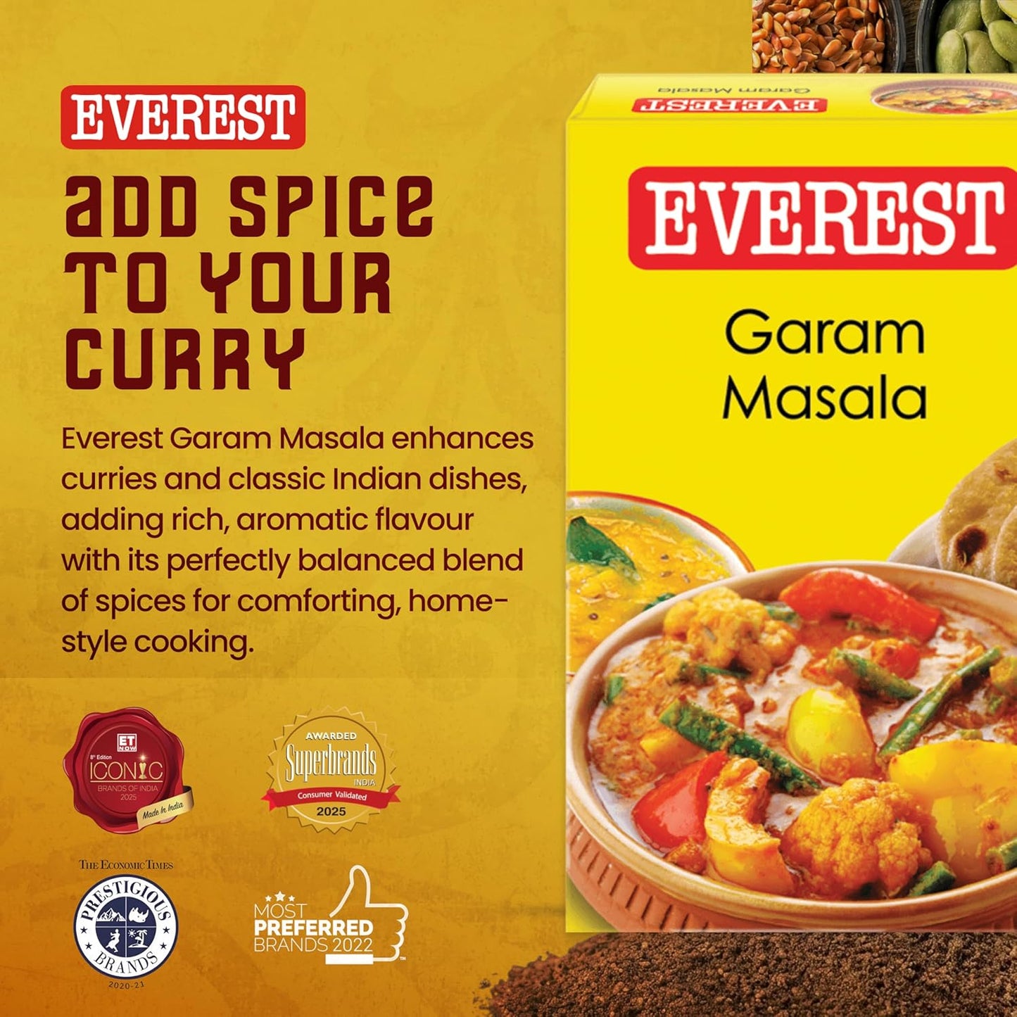 Everest Garam Masala – 50g | Aromatic 13-Spice Blend for Curries, Gravies & Indian Cooking | Fine-Ground Garam Masala Powder for Rich Colour & Balanced Flavour