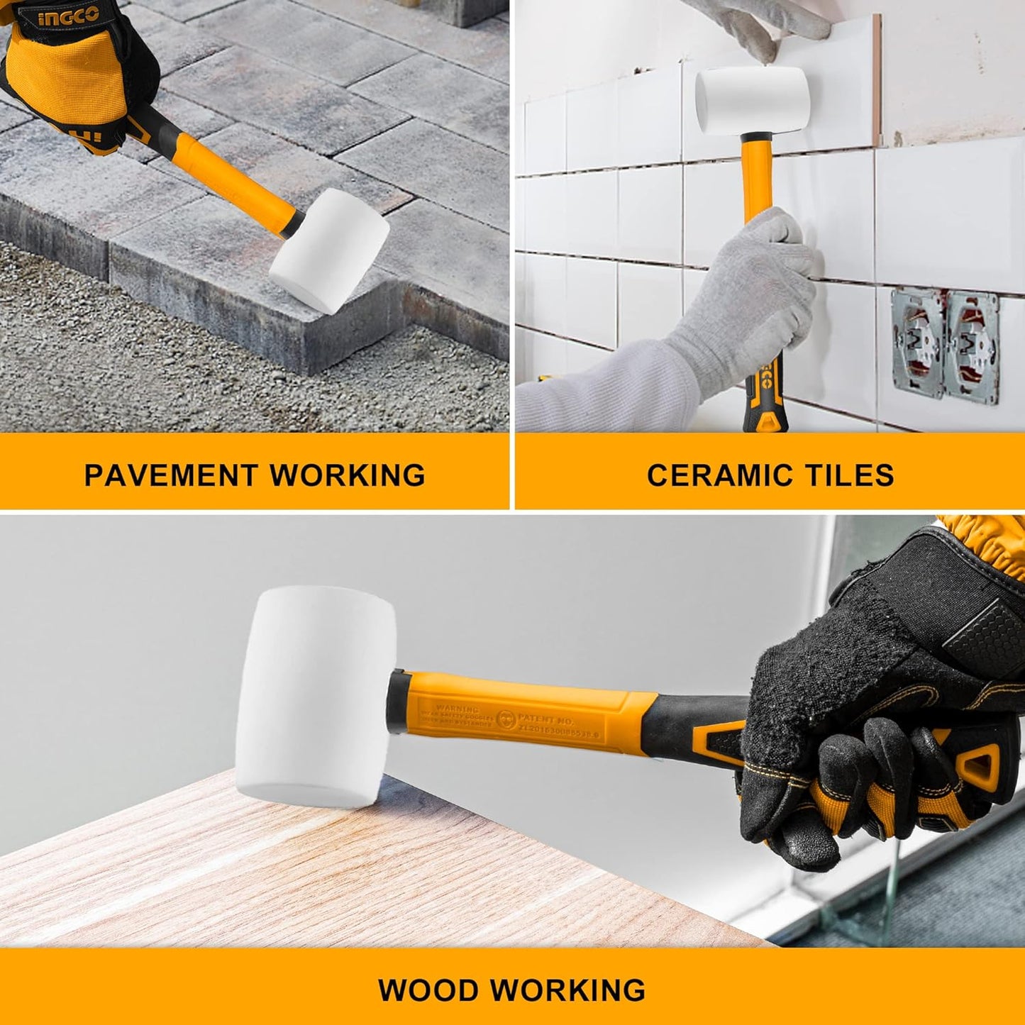 INGCO Rubber Hammer, Rubber Mallet for Masonry, Woodwork, Fittings for Home, DIY, Mechanic Use
