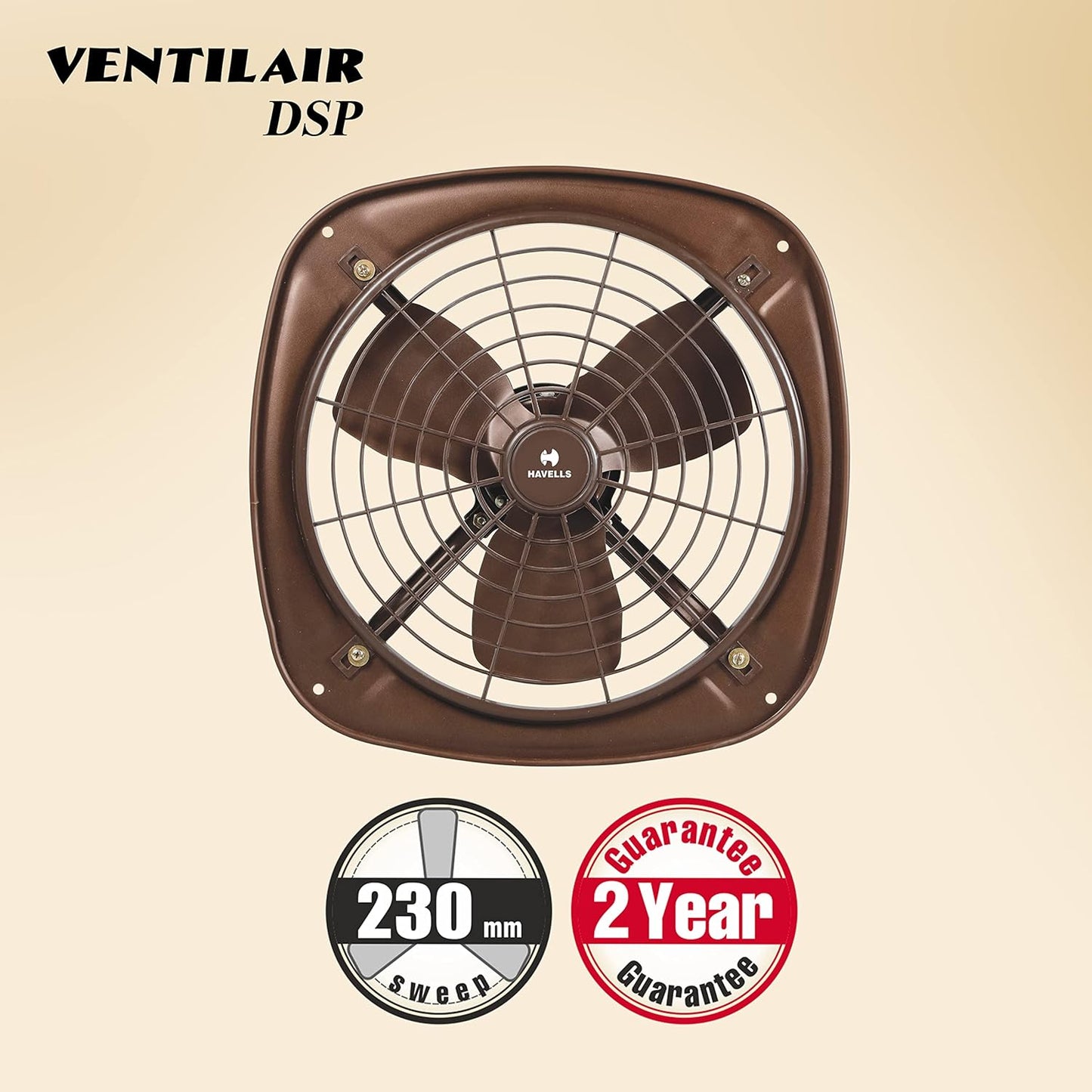 Havells Ventil Air DSP 230mm Exhaust Fan| Cut Out Size: Ø9.5| Watt: 40| RPM: 1350| Air Delivery: 510| Suitable for Kitchen, Bathroom, and Office| Warranty: 2 Years (Choco Brown) (Pack of 2)