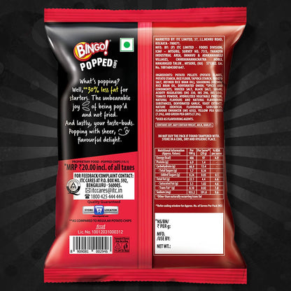 Bingo! Popped Chips - Airy, Crunchy, Zero-Gravity Snacks with 30% Less Fat (Indian Spice Mix Flavour)- Not Fried, Not Baked, Just Popped! - 26.7g/25g(weight May Vary)