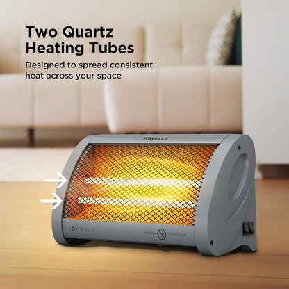 Havells Cozio Nuo Room Heater| Dual Heat Setting 400/800 Watt| Dual Quartz Heating Rods| Silent Operation| Tip Over Protection| Fire Retardant Material| Anti Rust Reflector| 2 Year Warranty(Grey)