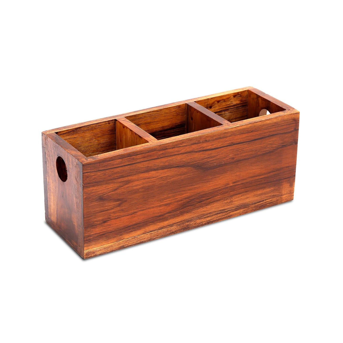 Udaipur Handicrafts Holder for Kitchen Dining Table Hotel Teak Wood Premium Kitchen Accessories (3 Compartment)24L x 9.5W x 10H cm), Brown