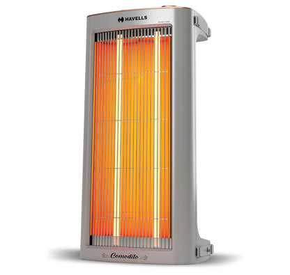 Havells Comodito 900 Watt Room Heater | Safety Grill, 120 Minute Sleep Timer Control knob | Rust Free Stainless Steal Reflector, Carbon Fiber Rods, Power Off & Heat Setting | (Pack of 1, Grey)