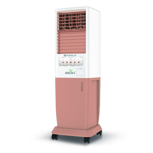 Havells Alitura-I 30L Air Cooler for home | Low Noise, Powerful Air Delivery | Everlast Pump | High Density Honeycomb Pads | Heavy Duty (White/Pink)