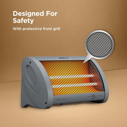 Havells Cozio Nuo Room Heater| Dual Heat Setting 400/800 Watt| Dual Quartz Heating Rods| Silent Operation| Tip Over Protection| Fire Retardant Material| Anti Rust Reflector| 2 Year Warranty(Grey)