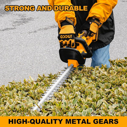 INGCO 20V Cordless Hedge Trimmer - 460mm Laser-Cut Blade, 2800 SPM, Cuts 18mm Branches, Includes 2.0Ah Battery, Charger, Safety Goggles & Gloves - Lightweight Electric Shrub Trimmer