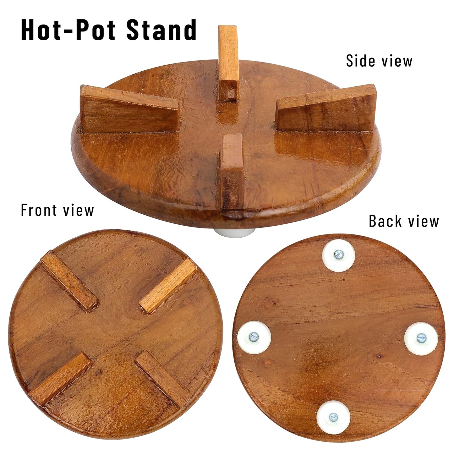 Udaipur Handicrafts Round Table Ring Set, Hot Pot Stand, Trivet, Set of 3 natural Teak Wood for Kitchen Dinning Table
