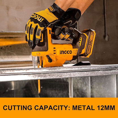 INGCO 20V Cordless Jig Saw (Body Only), Brushless Motor, 3000RPM with 5Pcs Saw Blades CJSLI1008