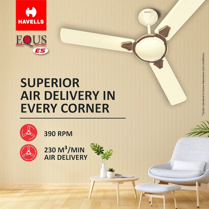 Havells 1200mm Equs ES Ceiling Fan | Premium Finish, Decorative Fan, Elegant Looks, High Air Delivery, Energy Saving, 100% Pure Copper Motor | 2 Year Warranty | (Pack of 1, Bianco Bronze) 1 Star