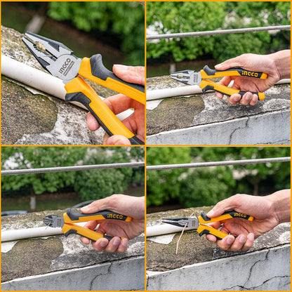 INGCO Plier Set, 3 pcs, Include 8" Combination Pliers, 6" Nose Plier, 6" Diagonal Cutting Plier, Cr-V, Black Finish and Polish, INGCO Tools Design Handle