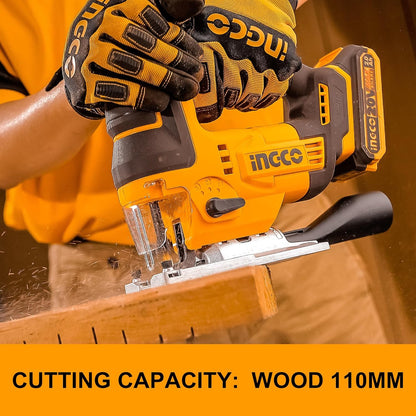 INGCO 20V Cordless Jig Saw (Body Only), Brushless Motor, 3000RPM with 5Pcs Saw Blades CJSLI1008