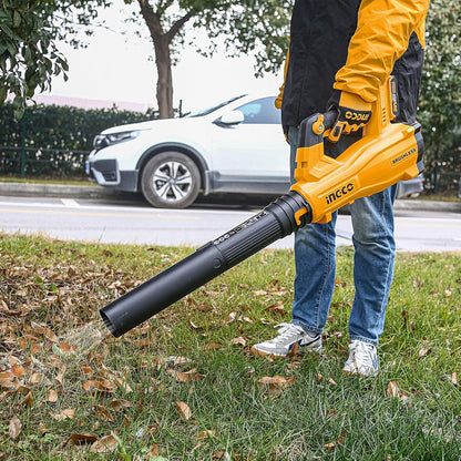 INGCO 20V Leaf Blower Cordless, Brushless Electric Leaf Blower Lightweight with Variable Speed for Lawn Care Dust Weeds Debris Snow (with Battery and Charger) CABLI20028-PACK