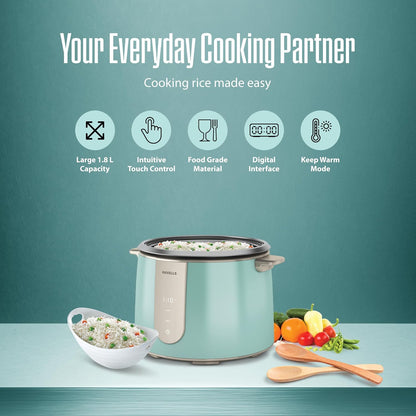 Havells CRAFT Rice Cooker | Live Cooking Timer| Intuitive Touch Control | 6 hour Keep Warm Mode| 1.8 L Capacity | Triple Safety Protection | Food Grade Bowl | Energy Efficient Operation (Blue & Gold)
