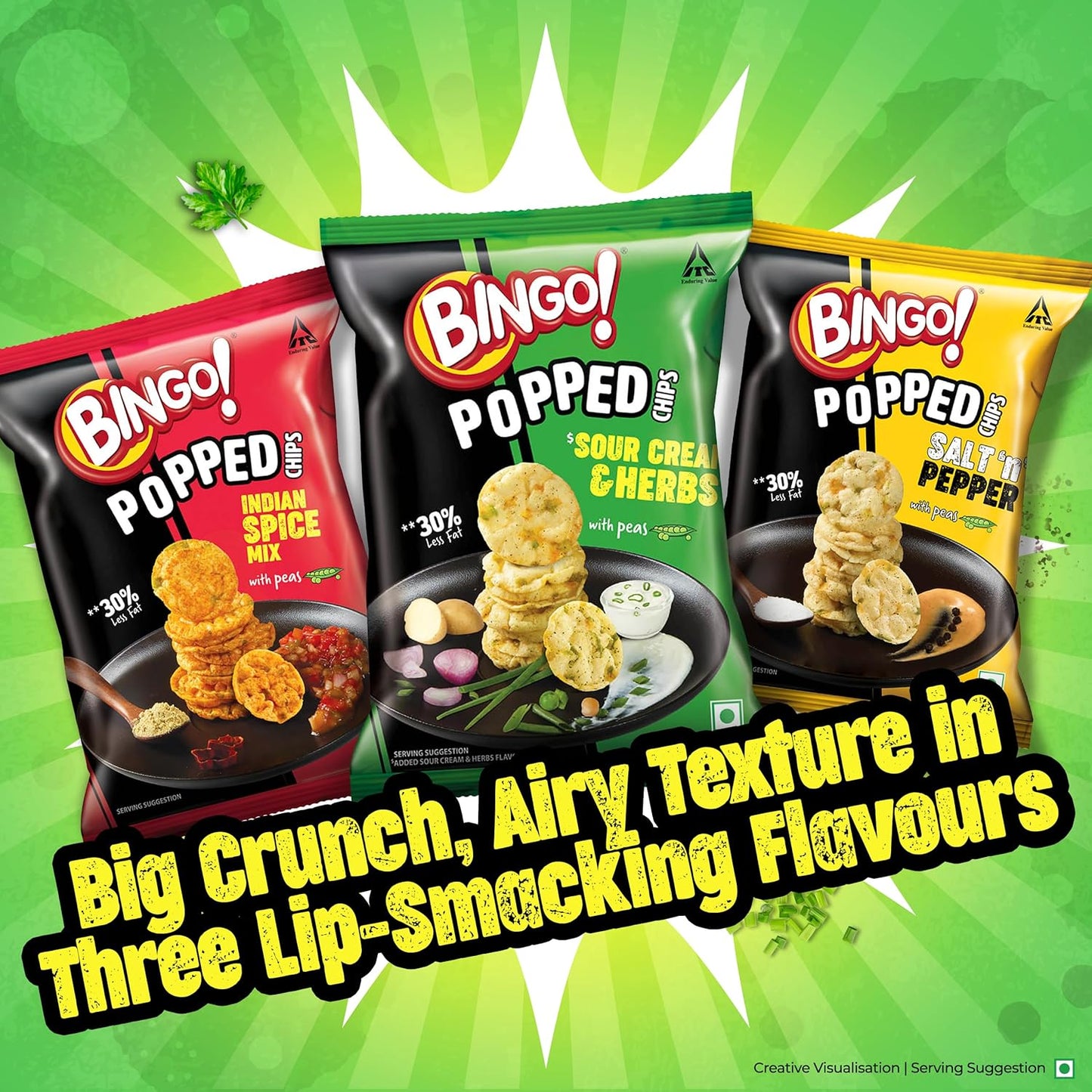 Bingo! Popped Chips – Airy, Crunchy, Zero-Gravity Snacks with 30% Less Fat (Sour Creme Flavour) – Not Fried, Not Baked, Just Popped! – 51.2g/48G(weight may vary)