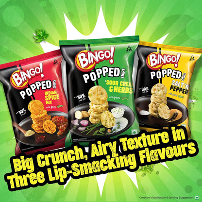 Bingo! Popped Chips – Airy, Crunchy, Zero-Gravity Snacks with 30% Less Fat (Sour Creme Flavour) – Not Fried, Not Baked, Just Popped! – 51.2g/48G(weight may vary)