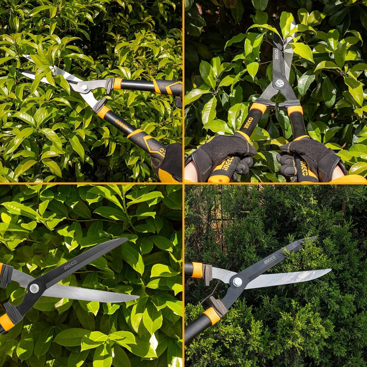 INGCO Hedge Trimmer, Hedge Shears for Gardening, Carbon Blade Garden Scissors and Cutters