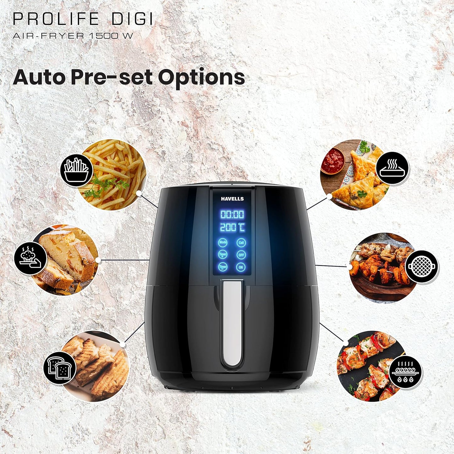 Havells Air Fryer Prolife Digi with 4L Capacity | Digital Touch Panel | Auto On/Off | 60 Min Timer | Basket Release Button | Air Filtration System | 2 Yr Warranty, Black|1230W