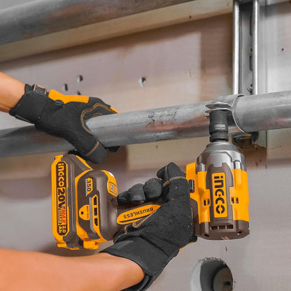 Ingco CIWLI2035 20V Cordless Brushless Impact Wrench | 1/2" Square Drive, 350Nm Torque, LED Work Light | with 2 Batteries & Charger, Carrying Case, 19/21mm Sockets