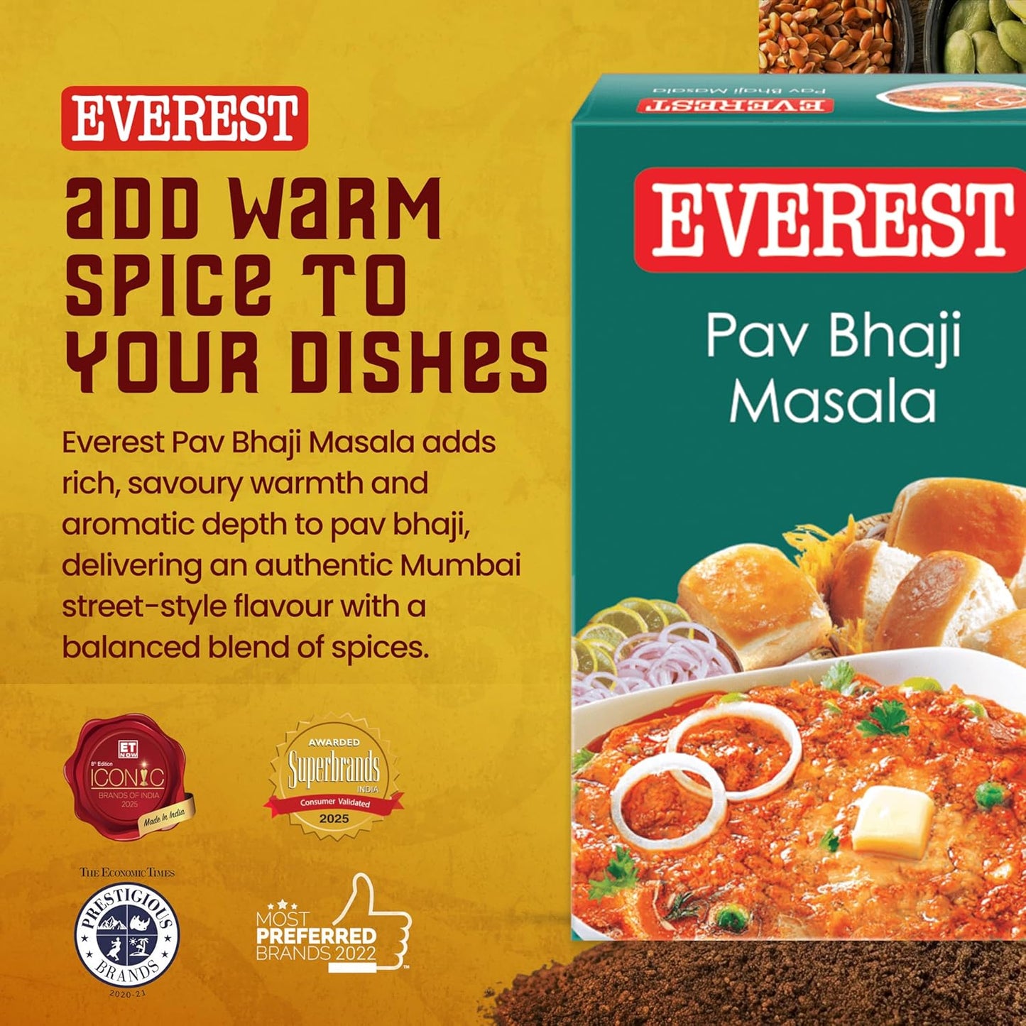 Everest Pav Bhaji Masala – 50g | Authentic Mumbai-Style Spice Blend for Rich, Flavourful Pav Bhaji | Aromatic Masala Powder for Bhaji, Snacks & Street-Style Cooking