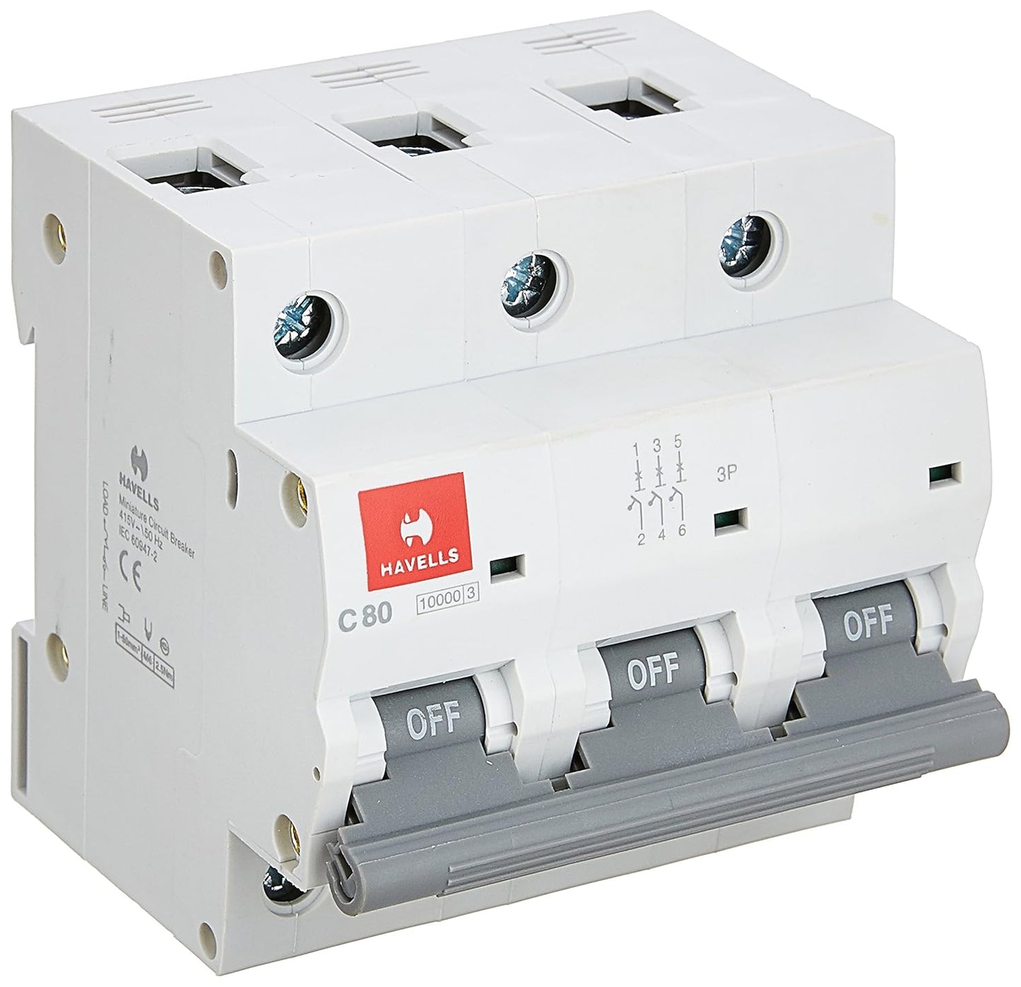Havells DHMJCTPF080 PVC Plastic 80A TP C MCB (White), Standard