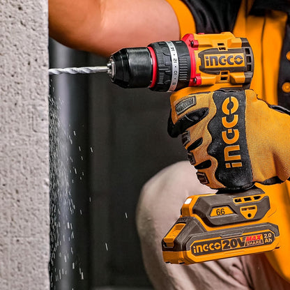 Ingco 20V Brushless Cordless Impact Drill & Driver Combo Kit - 66Nm Drill & 285Nm Driver -with 2 Batteries, 47-Piece Accessories, Screwdriver Bits, Nut Setters & Carrying Case, Yellow