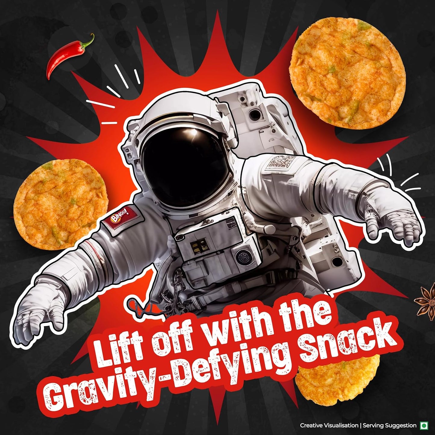 Bingo! Popped Chips - Airy, Crunchy, Zero-Gravity Snacks with 30% Less Fat (Indian Spice Mix Flavour)- Not Fried, Not Baked, Just Popped! - 26.7g/25g(weight May Vary)