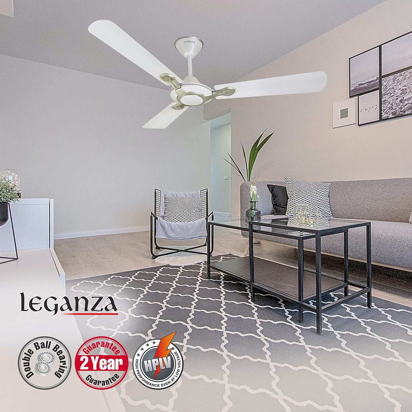 Havells Leganza 3B 1200mm 2 Star Energy Saving Ceiling Fan (Pearl White Silver, Pack of 1)
