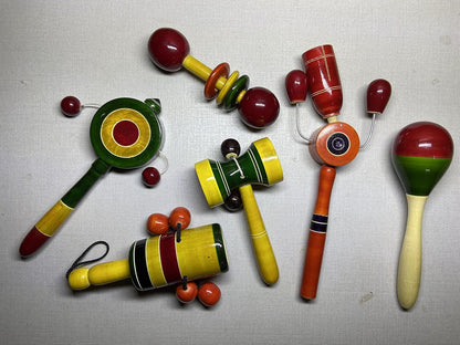 Udaipur HandiCrafts Wooden Baby Rattles Combo Pack Set of 6, Non Toxic Channa Patna Toys - Baby Musical Toys, Teether, Natural Colors, Loud Sound for New Born, Baby, Infants.