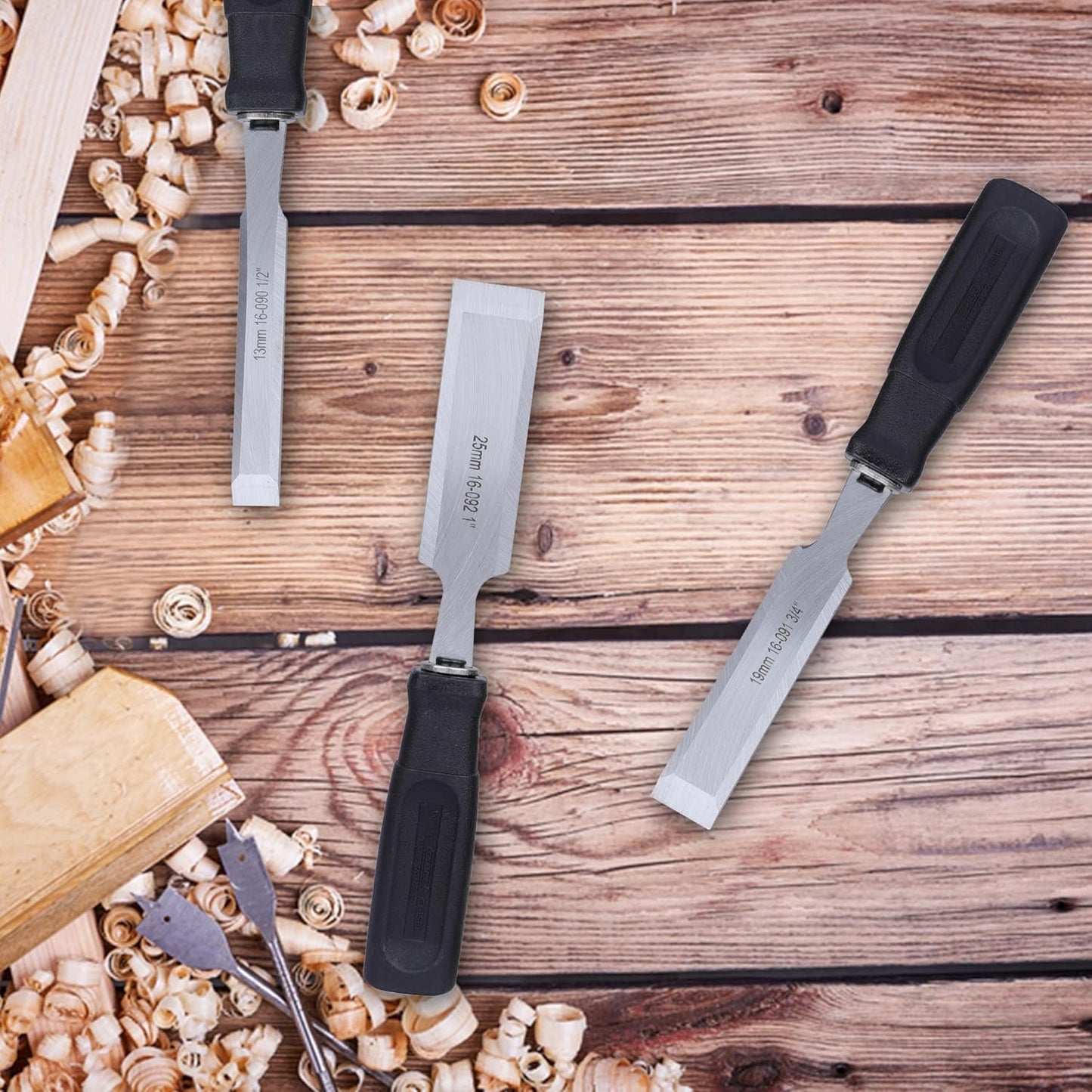 STANLEY 16-089 3-Piece Wood Chisel Set with Anti-Rust Properties for Shaping & Cutting Wood Surfaces - 1/2x7 3/4,3/4x7 3/4,1x7 3/4, GREY & BLACK (Made in Singapore)
