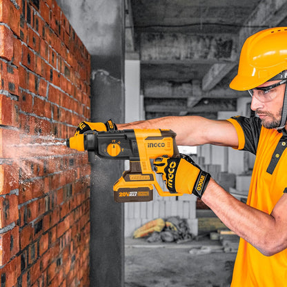 INGCO Cordless Rotary Hammer, Brushless Motor, 2.5J, Max.drilling capacity: Concrete: 26mm, SDS plus Chuck System CRHLI2026