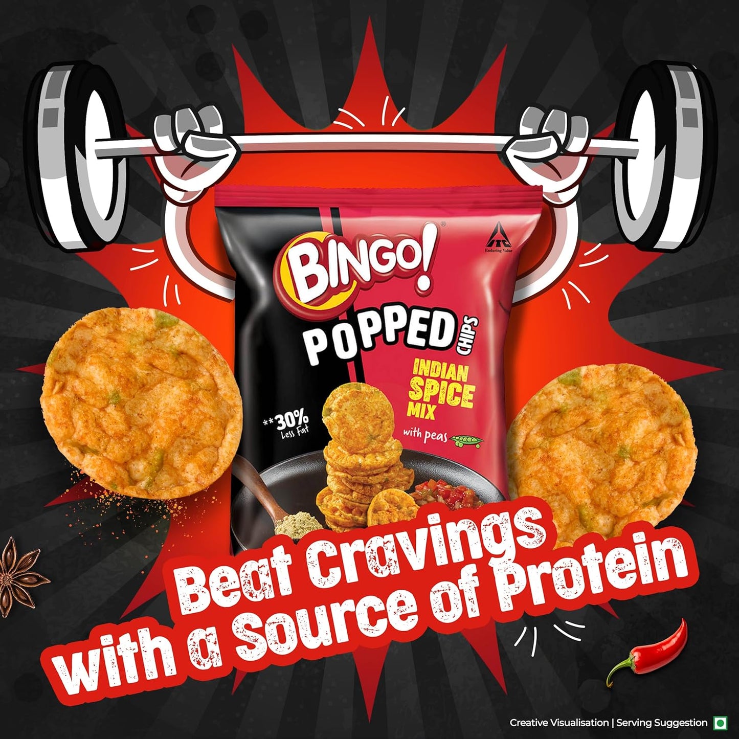 Bingo! Popped Chips - Airy, Crunchy, Zero-Gravity Snacks with 30% Less Fat (Indian Spice Mix Flavour)- Not Fried, Not Baked, Just Popped! - 26.7g/25g(weight May Vary)