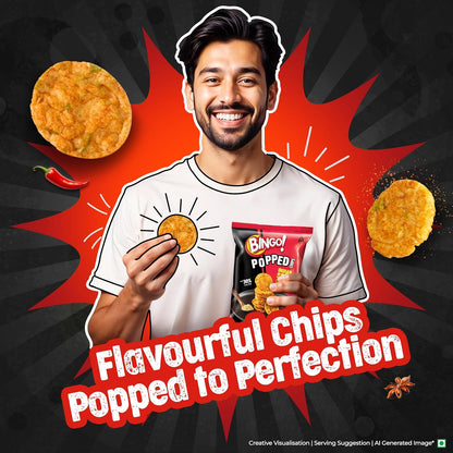 Bingo! Popped Chips - Airy, Crunchy, Zero-Gravity Snacks with 30% Less Fat (Indian Spice Mix Flavour)- Not Fried, Not Baked, Just Popped! - 26.7g/25g(weight May Vary)