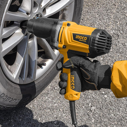 Ingco Impact Wrench, 2300rpm | 550N.M | 1/2"" Square Drive Electric Impact Wrench, Aluminum Gear Box with Rubber, Impact Wrench Tool Kit with 6pcs Sockets, 1pcs 125mm Adaptor