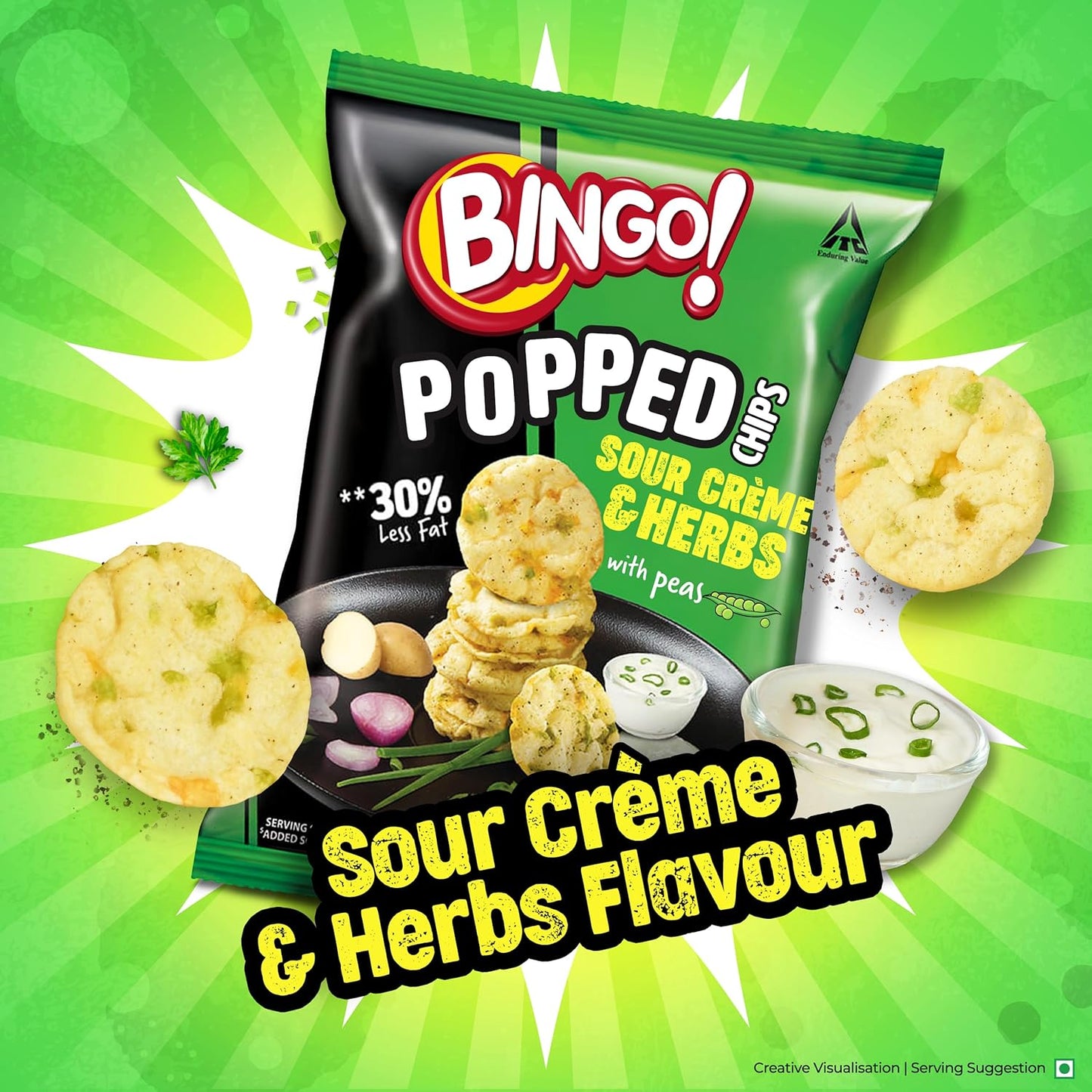 Bingo! Popped Chips – Airy, Crunchy, Zero-Gravity Snacks with 30% Less Fat (Sour Creme Flavour) – Not Fried, Not Baked, Just Popped! – 51.2g/48G(weight may vary)