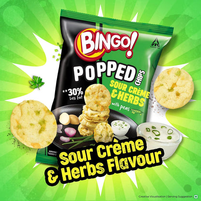 Bingo! Popped Chips – Airy, Crunchy, Zero-Gravity Snacks with 30% Less Fat (Sour Creme Flavour) – Not Fried, Not Baked, Just Popped! – 51.2g/48G(weight may vary)