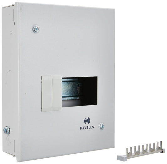 Havells Utility DB SPN SD QVE RG 6W Metal Single Door Distribution Board (Grey)