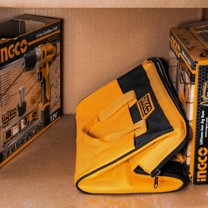 INGCO 16 Inch Tool Bag, 15kg Max Load, Tool Storage Bag with Wide Mouth Multi-use Tool Tote Bag With 6 Pockets Outside and 8 Pockets Inside, Waterproof for Construction Carpentry Gardening