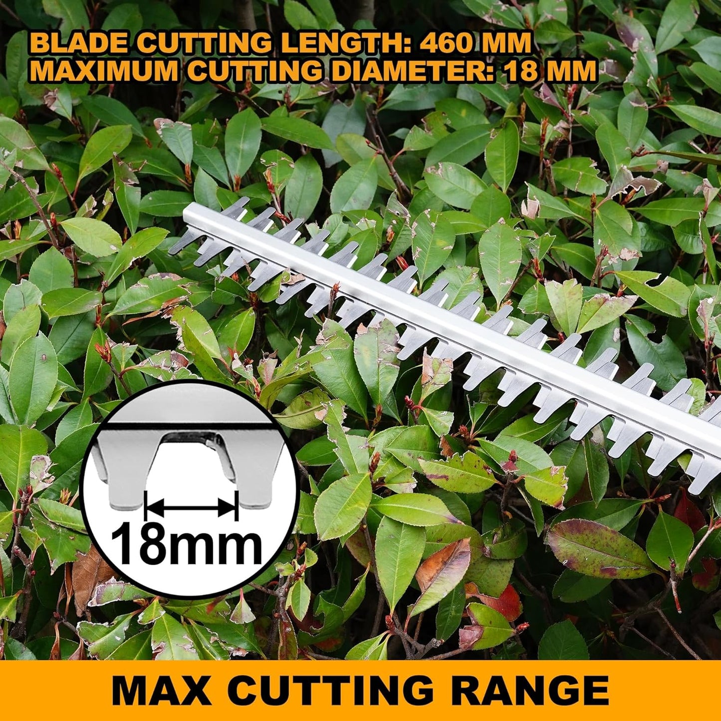INGCO 20V Cordless Hedge Trimmer - 460mm Laser-Cut Blade, 2800 SPM, Cuts 18mm Branches, Includes 2.0Ah Battery, Charger, Safety Goggles & Gloves - Lightweight Electric Shrub Trimmer