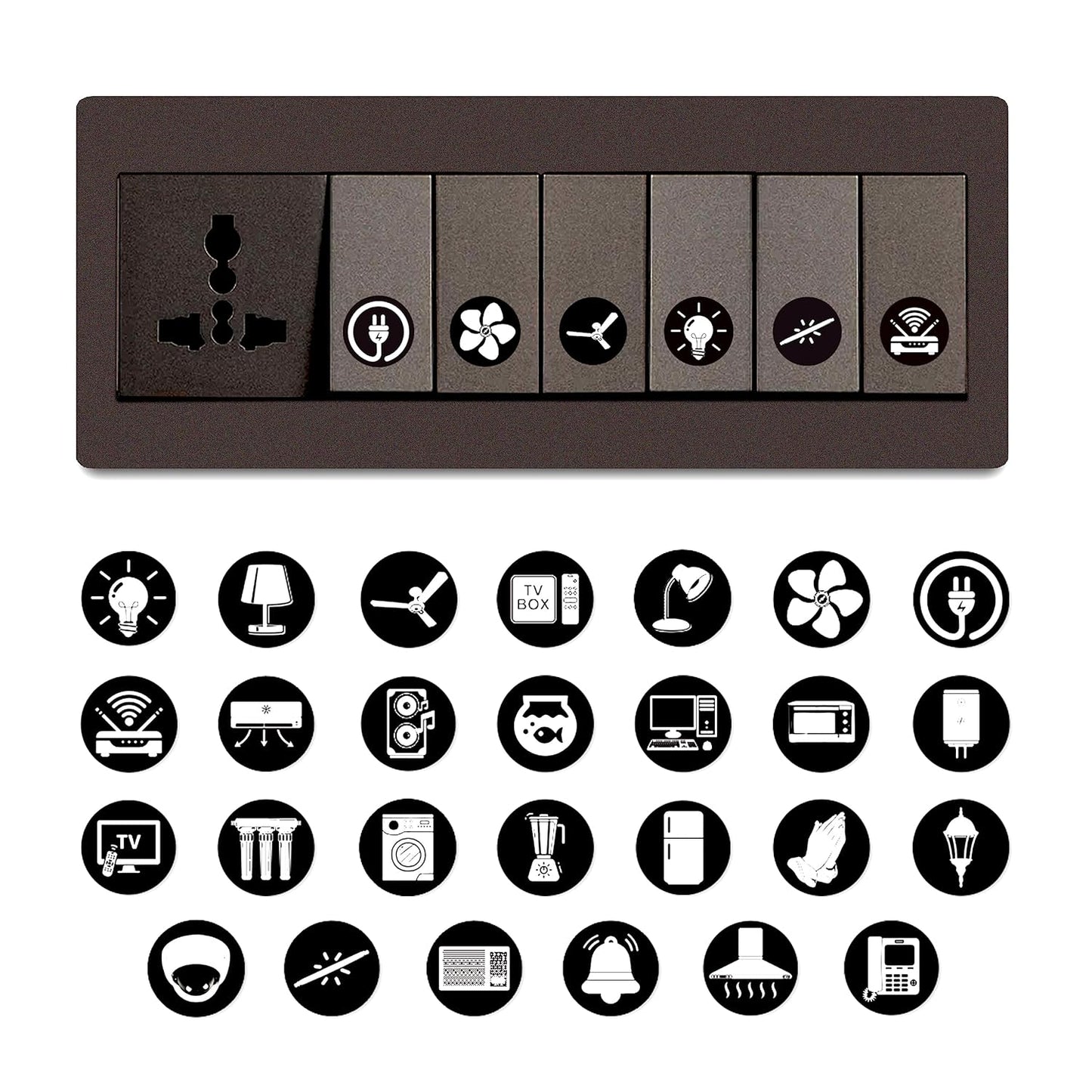 Akshar Arts Bhuwana Switch Board Stickers Black and White | Switch Id Sticker Vinyl Labels 3-A4 Sheets for Electric Board Appliances Including 27 Designs in Total 495 Stickers for Switches, Self Adhesive