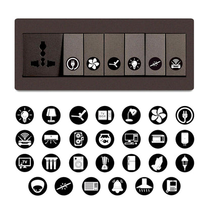 Akshar Arts Bhuwana Switch Board Stickers Black and White | Switch Id Sticker Vinyl Labels 3-A4 Sheets for Electric Board Appliances Including 27 Designs in Total 495 Stickers for Switches, Self Adhesive