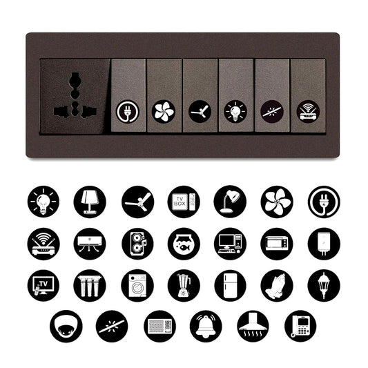 Akshar Arts Bhuwana Switch Board Stickers Black and White | Switch Id Sticker Vinyl Labels 3-A4 Sheets for Electric Board Appliances Including 27 Designs in Total 495 Stickers for Switches, Self Adhesive