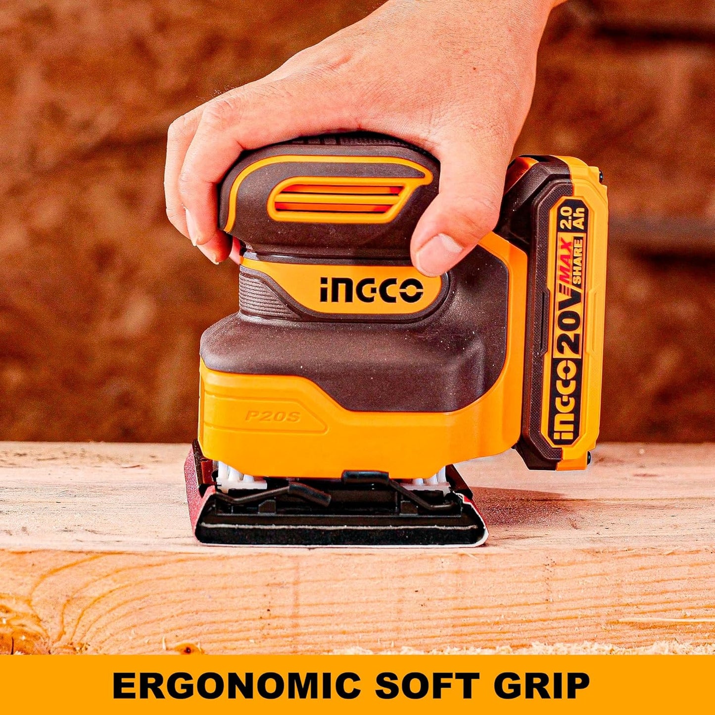 INGCO Cordless Sheet Sander,12000 RPM, With Battery and Charger, With 5 PCS sand paper