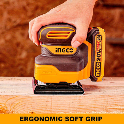 INGCO Cordless Sheet Sander,12000 RPM, With Battery and Charger, With 5 PCS sand paper