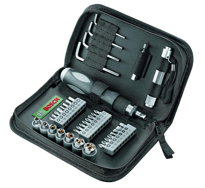 Bosch 38-piece Mixed Screwdriver Set, Cobalt Steel, Compact & Portable, Universal Compatibility, 23 Screwdriver Bits, 7 Nutsetters, Universal Holder, Hex Keys, Ratcheting Driver & Torch
