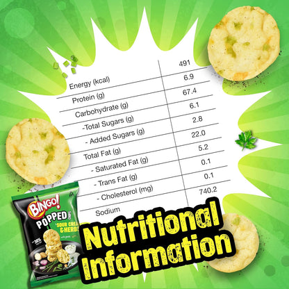 Bingo! Popped Chips – Airy, Crunchy, Zero-Gravity Snacks with 30% Less Fat (Sour Creme Flavour) – Not Fried, Not Baked, Just Popped! – 51.2g/48G(weight may vary)