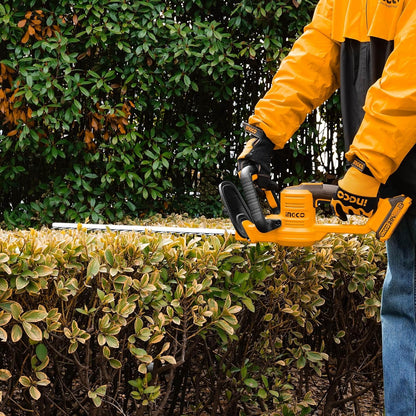 INGCO 20V Cordless Hedge Trimmer - 460mm Laser-Cut Blade, 2800 SPM, Cuts 18mm Branches, Includes 2.0Ah Battery, Charger, Safety Goggles & Gloves - Lightweight Electric Shrub Trimmer